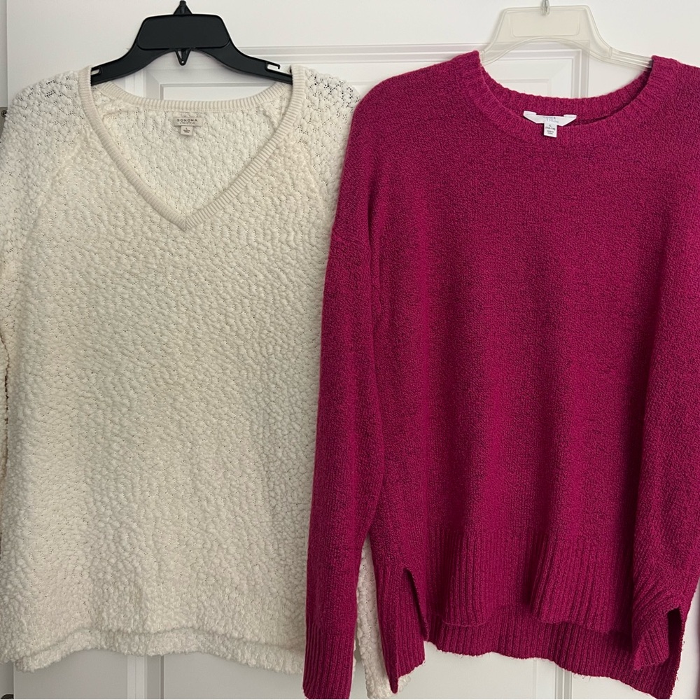 Sonoma Cream and Pink V-Neck Sweater Duo